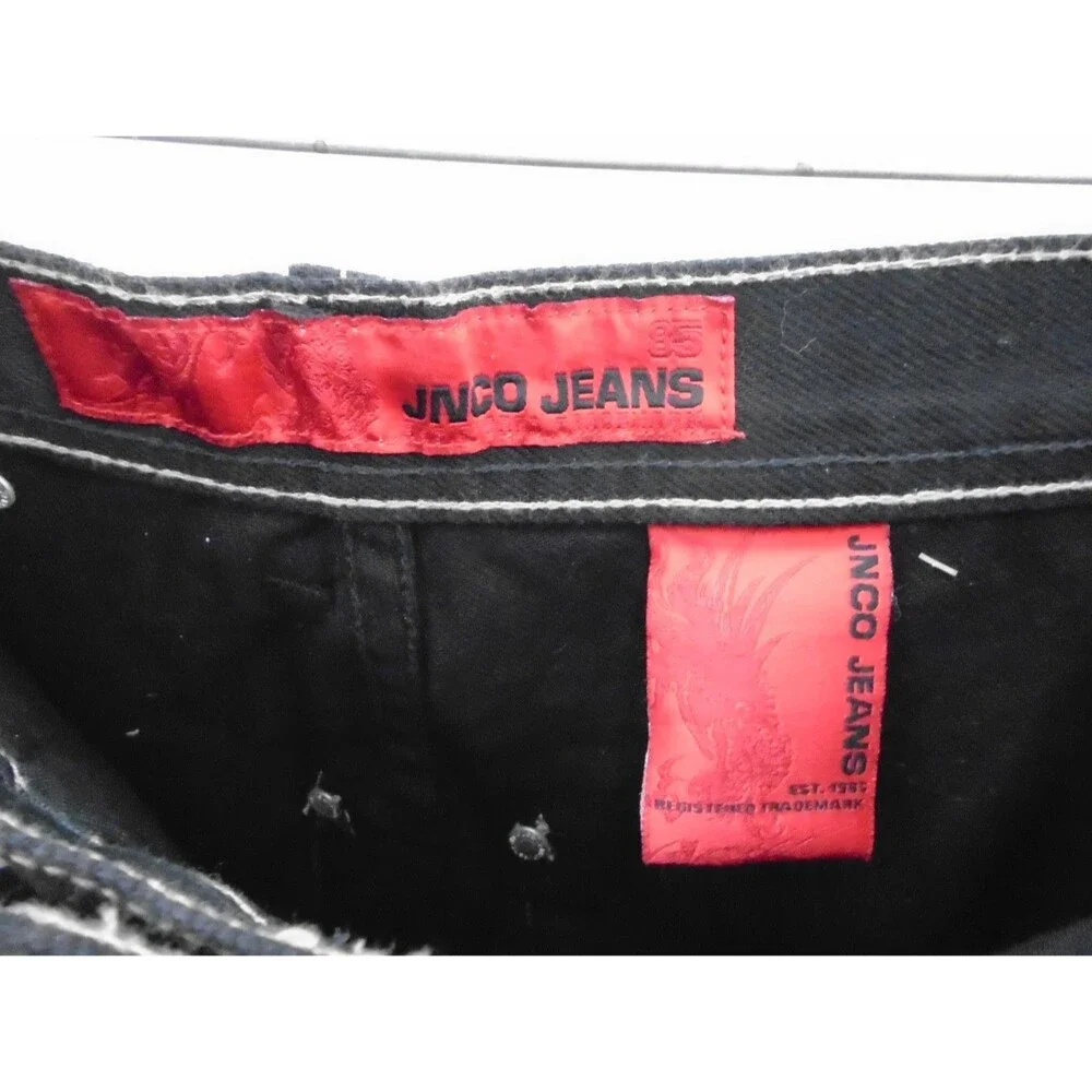 NWT VTG JNCO Phoenix Crown Wide Leg Jeans Black Baggy Rave Skater Y2K Mens 32x30